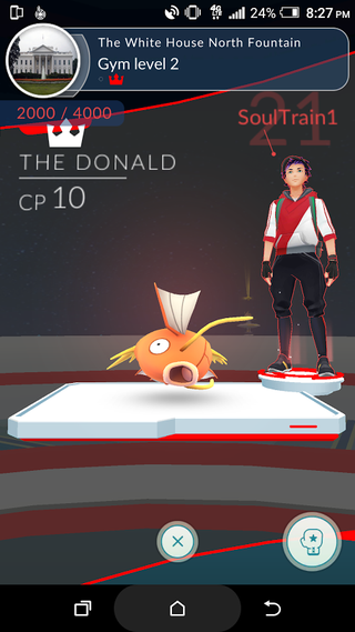 Illustration for article titled Pokémon Go Player Says He Put A Magikarp In The White House To Send A Message
